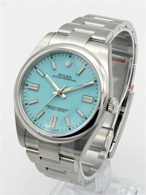 rolex oyster perpetual 41mm turquoise tiffany color blue|Rolex Oyster Perpetual 41 124300.